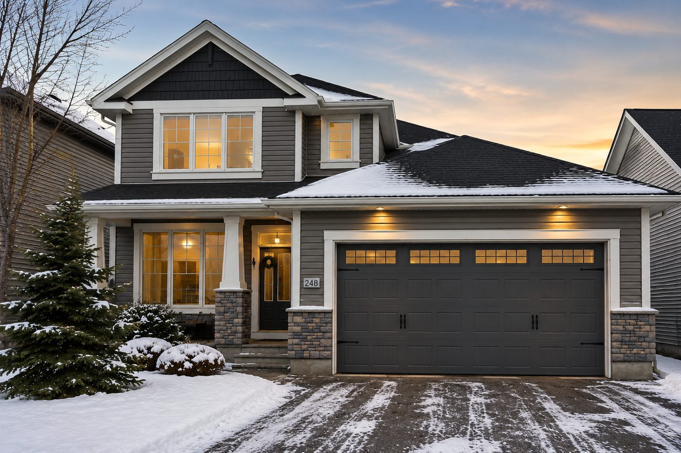Residential garage door in Ottawa during winter